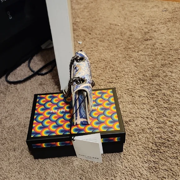 Kurt Geiger Blue and White Patterned Crossbody Bag - Picture 2 of 4